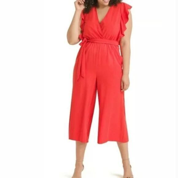 ANTHROPOLOGIE x HUTCH Crepe Flutter Sleeve Wide Leg Jumpsuit, plus size 2X - Picture 1 of 14